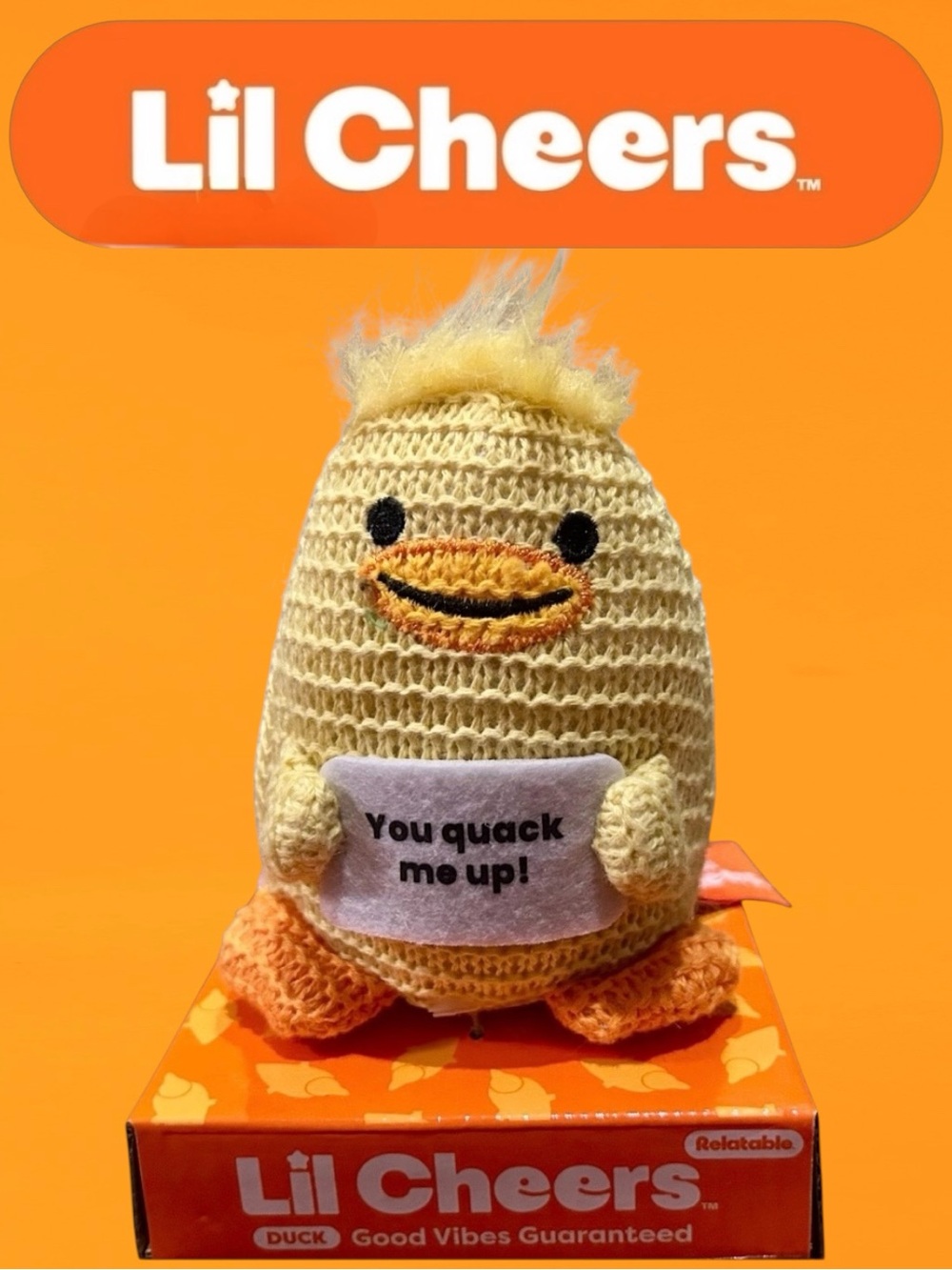 LIL CHEERS - Crocheted Duck With “You Quack Me Up!” Sign